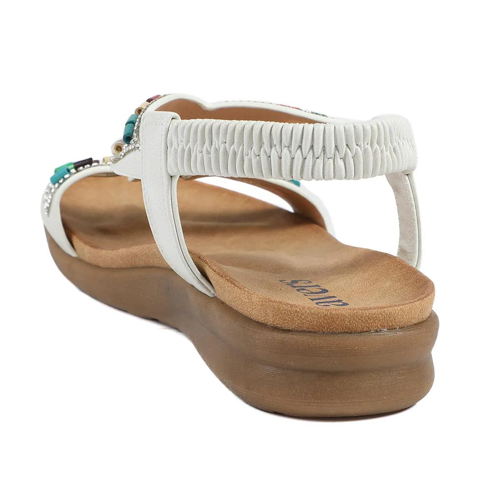 Elasticated Embellished Slingback Sandals - BAIZH43002 / 328 880 - White - Image 4
