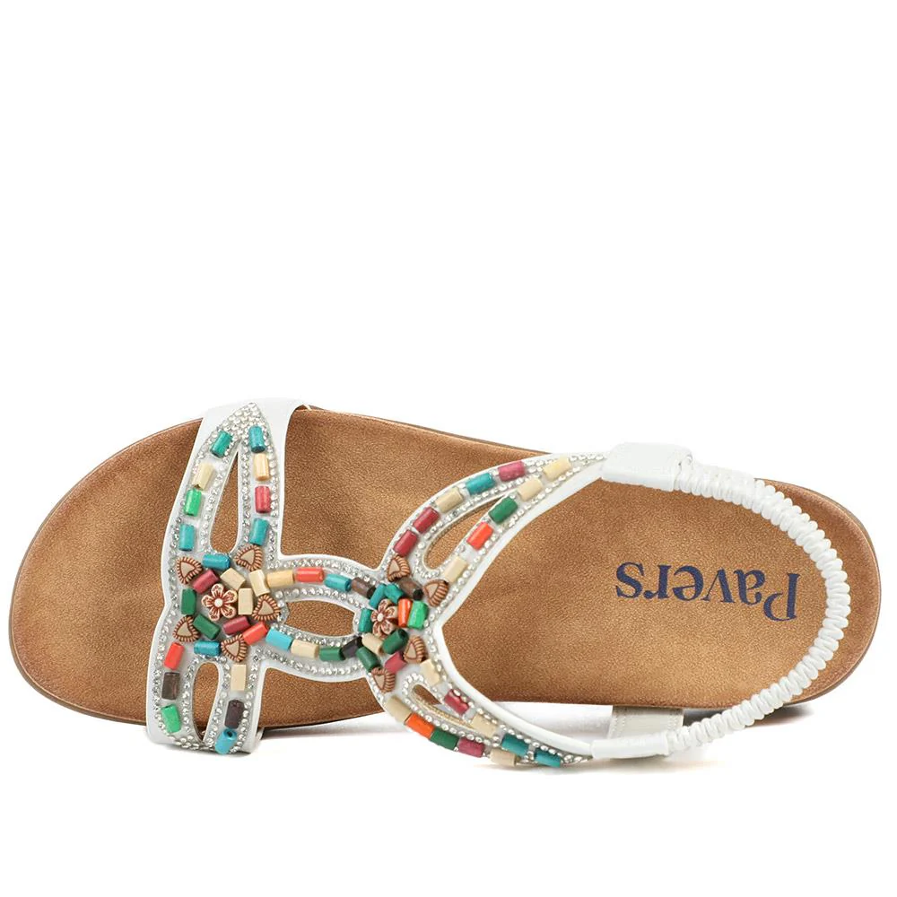 Elasticated Embellished Slingback Sandals - BAIZH43002 / 328 880 - White - Image 5