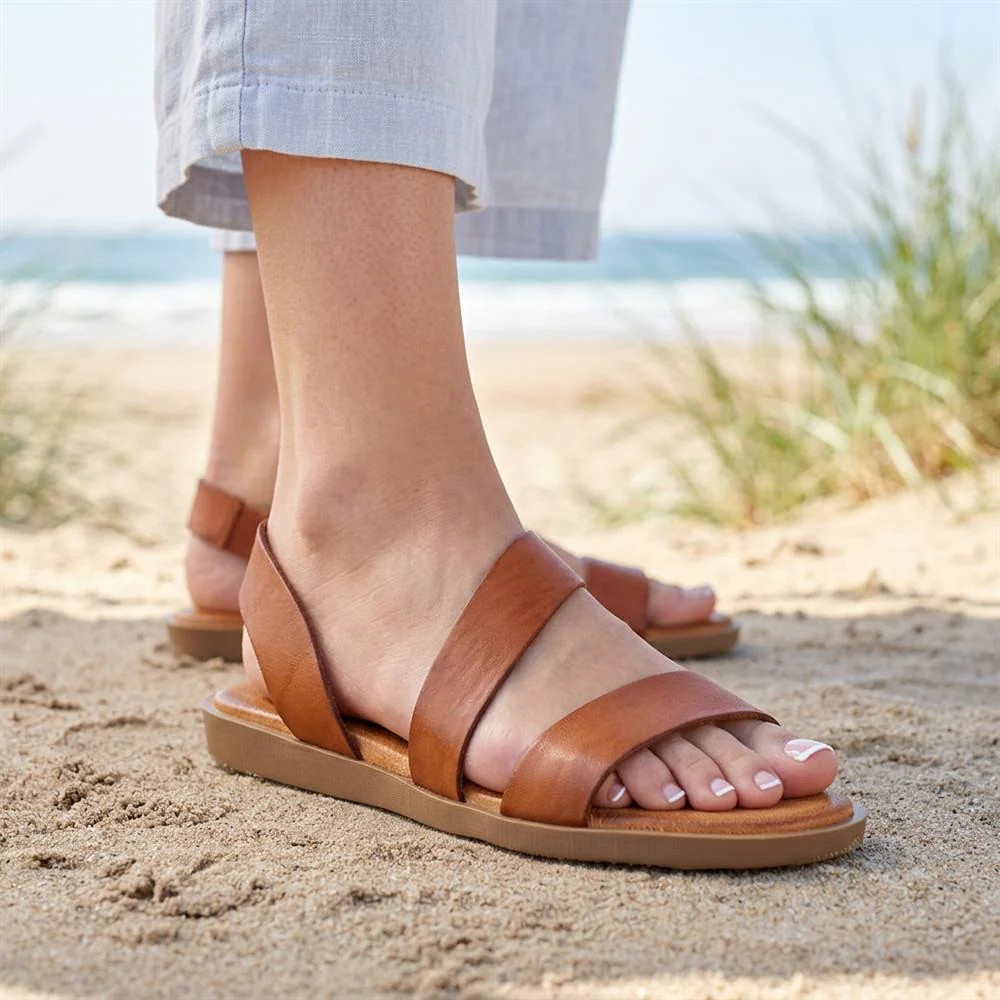 Elasticated Leather Sandals - PERSI41000 / 327 542 - Tan - Image 2