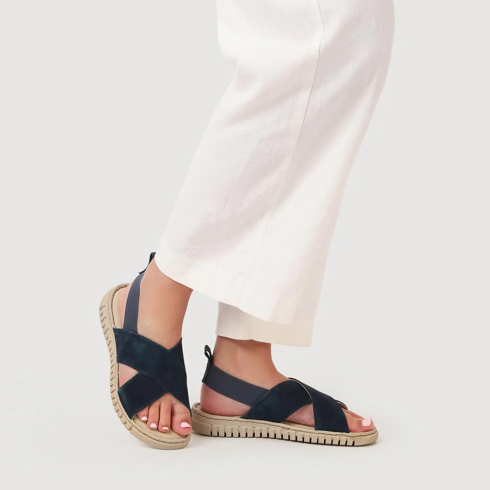 Elasticated Leather Sandals - RNB41006 / 327 239 - Navy - Image 5