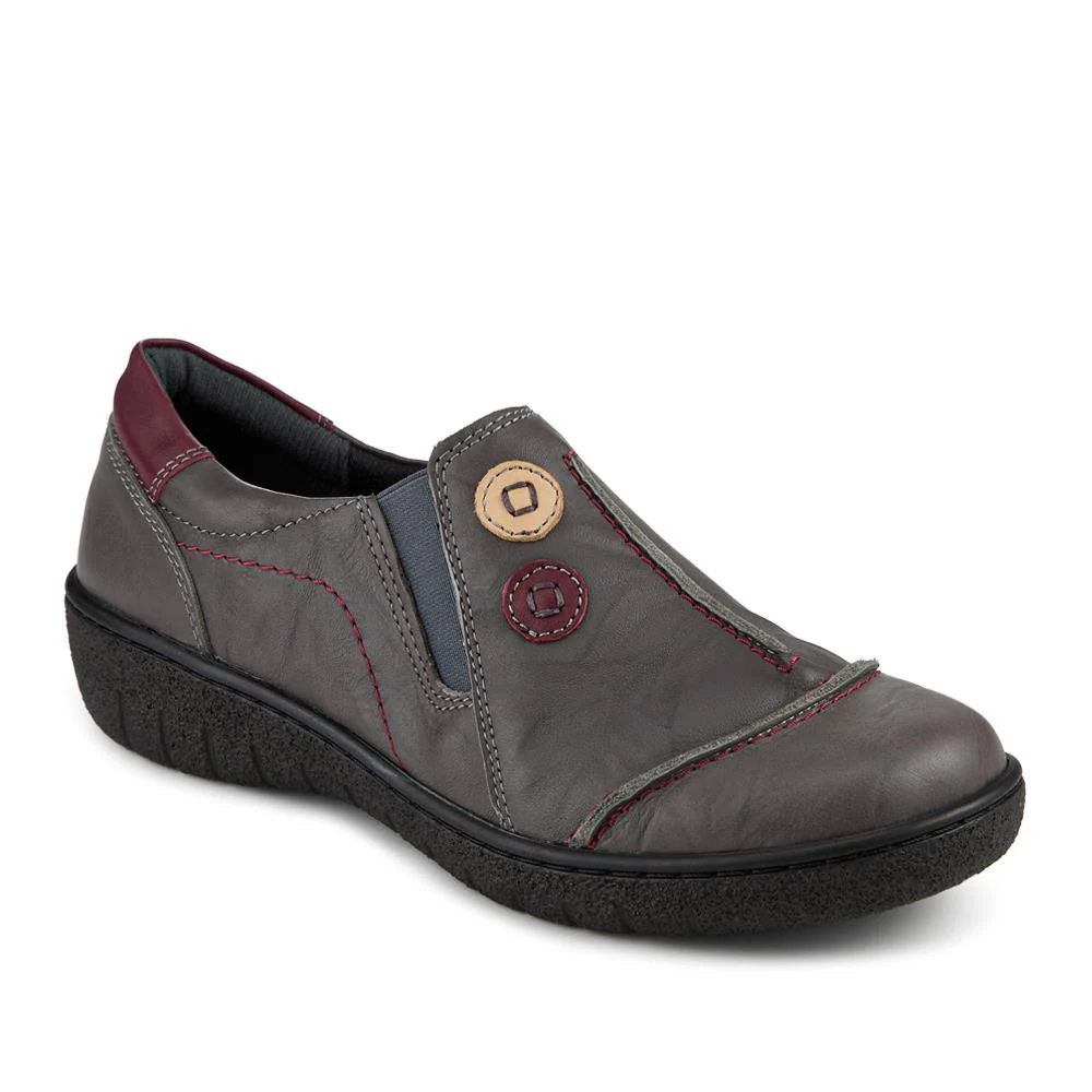 Elasticated Leather Slip-On Shoes - HAK41008 / 327 435 - Grey