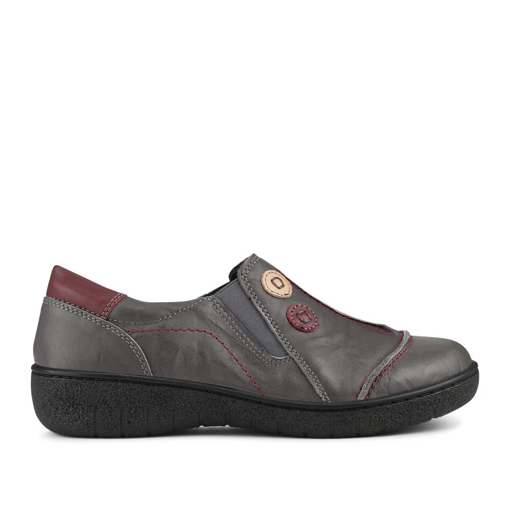 Elasticated Leather Slip-On Shoes - HAK41008 / 327 435 - Grey - Image 2