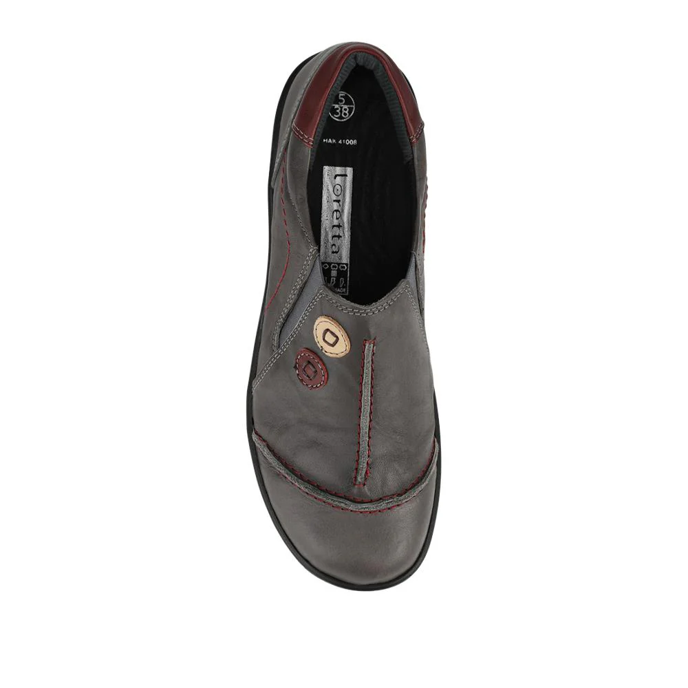 Elasticated Leather Slip-On Shoes - HAK41008 / 327 435 - Grey - Image 4