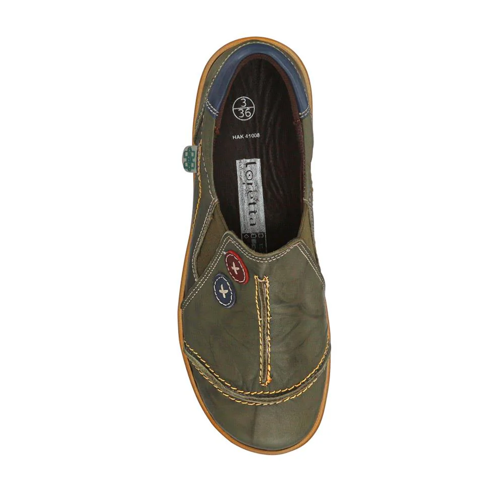 Elasticated Leather Slip-On Shoes - HAK41008 / 327 435 - Khaki - Image 4
