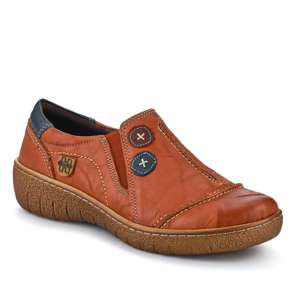 Elasticated Leather Slip-On Shoes - HAK41008 / 327 435 - Tan