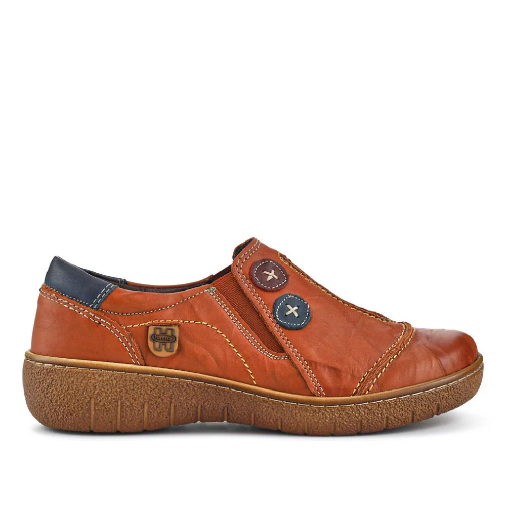 Elasticated Leather Slip-On Shoes - HAK41008 / 327 435 - Tan - Image 3