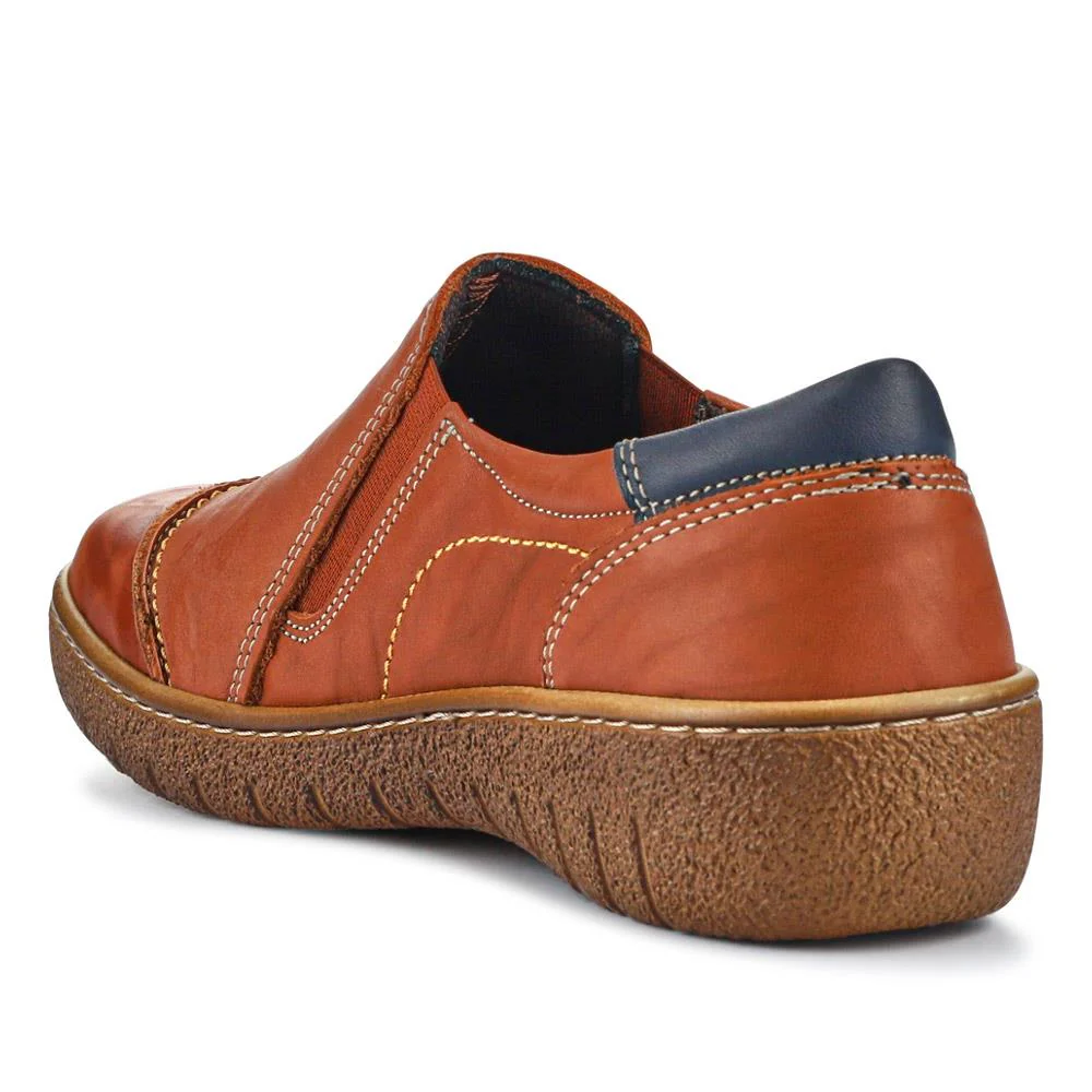 Elasticated Leather Slip-On Shoes - HAK41008 / 327 435 - Tan - Image 4