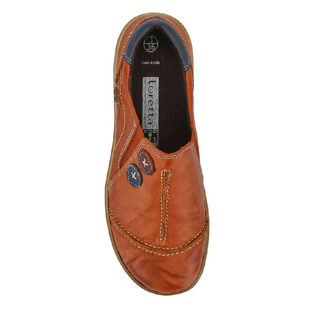 Elasticated Leather Slip-On Shoes - HAK41008 / 327 435 - Tan - Image 5