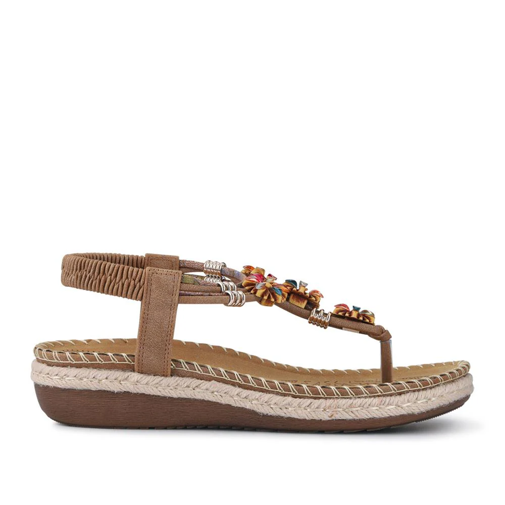 Elasticated Slingback Toe Post Sandals - BAIZH41053 / 327 224 - Brown - Image 3