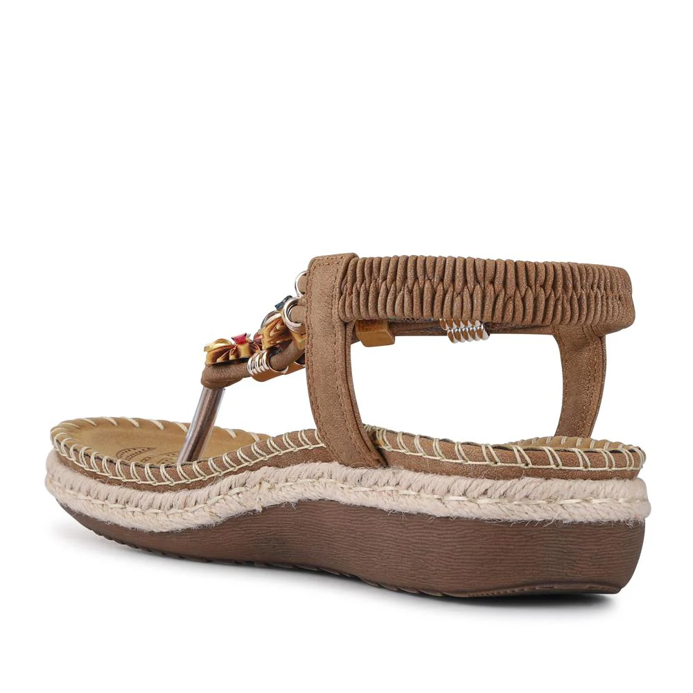 Elasticated Slingback Toe Post Sandals - BAIZH41053 / 327 224 - Brown - Image 4