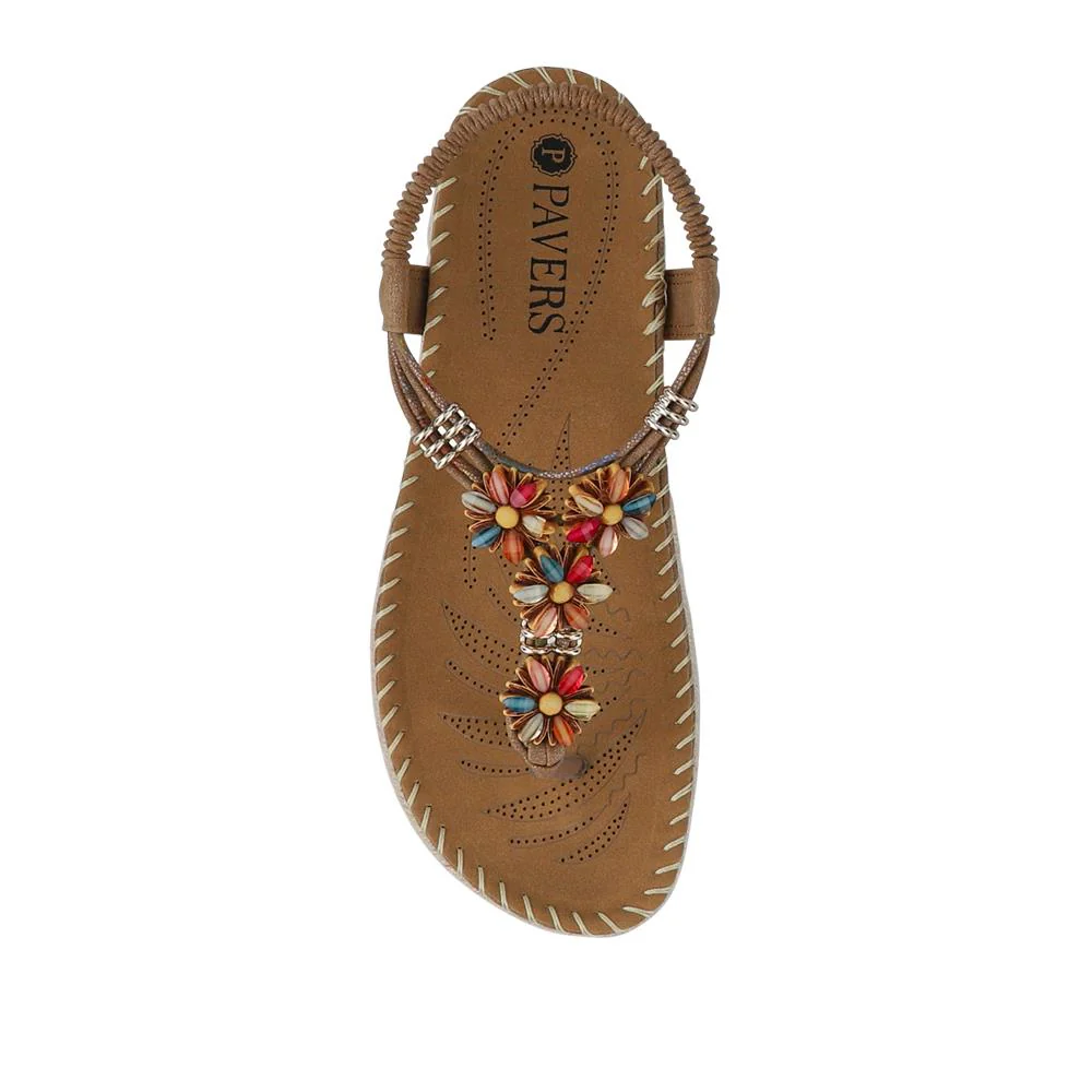 Elasticated Slingback Toe Post Sandals - BAIZH41053 / 327 224 - Brown - Image 5