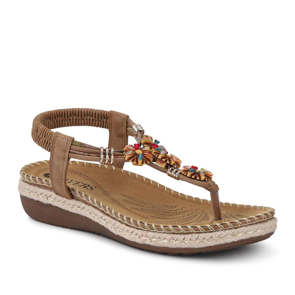 Elasticated Slingback Toe Post Sandals - BAIZH41053 / 327 224 - Brown