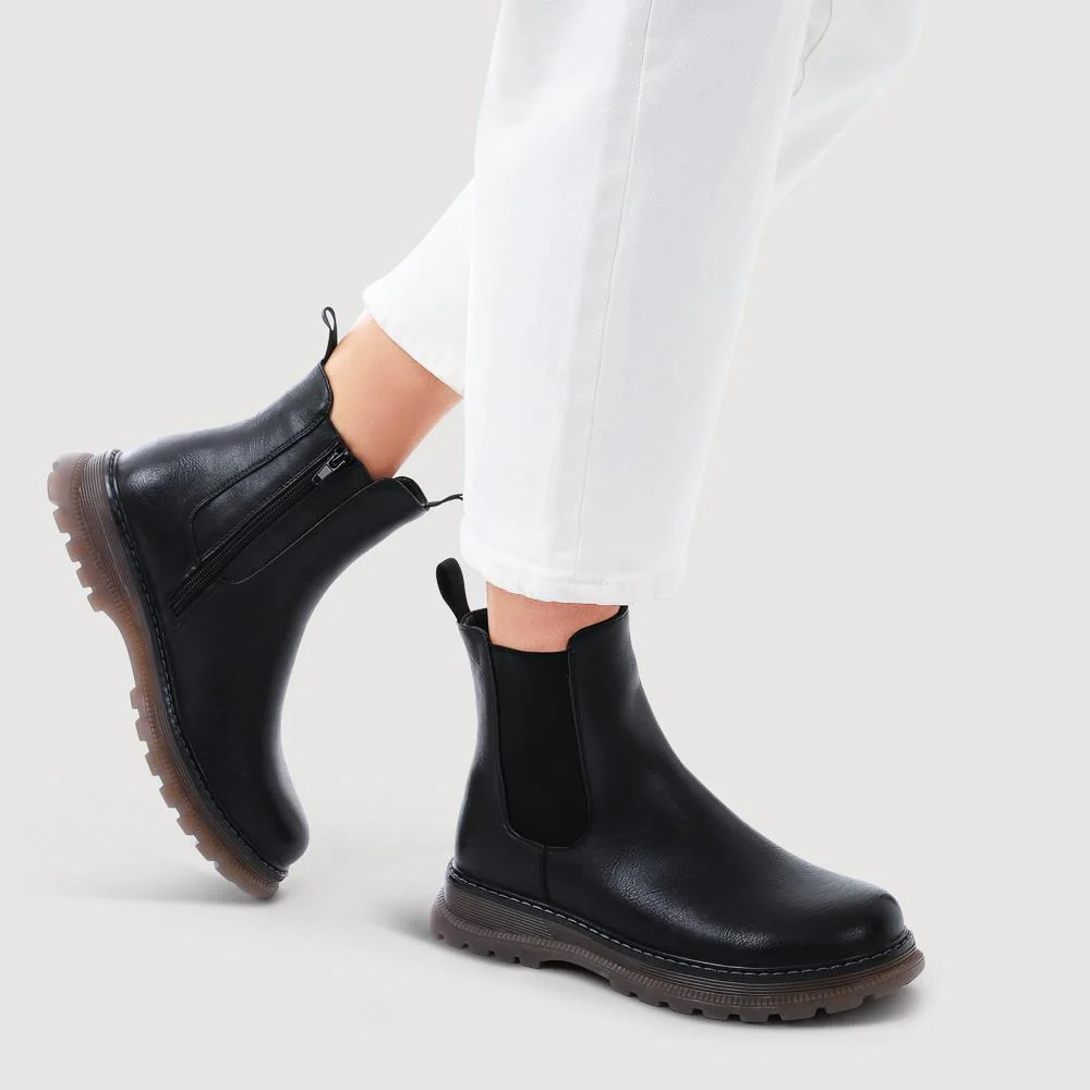 Elasticated Slip-On Boots With Inside Zip - PINYI42006 / 328 209 - Black - Image 5