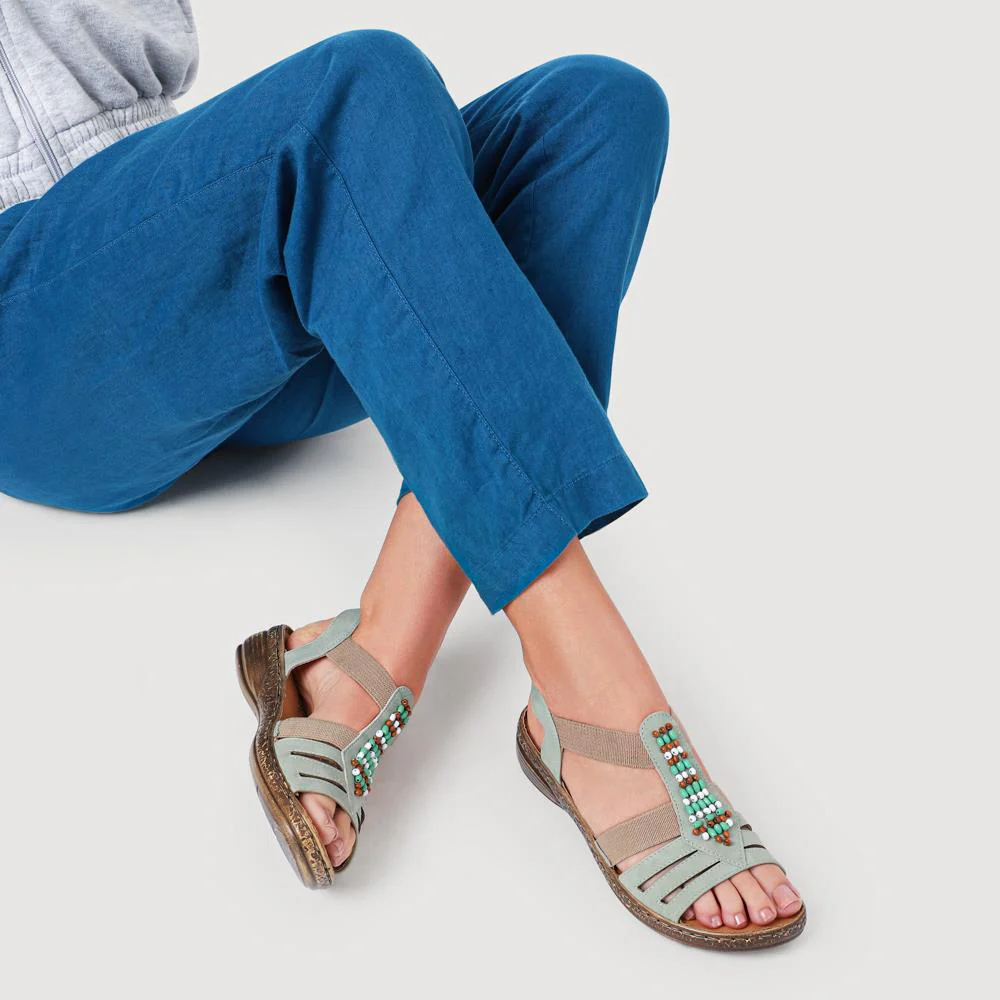 Elasticated Strappy Sandals - WOIL41056 / 327 123 - Green - Image 5