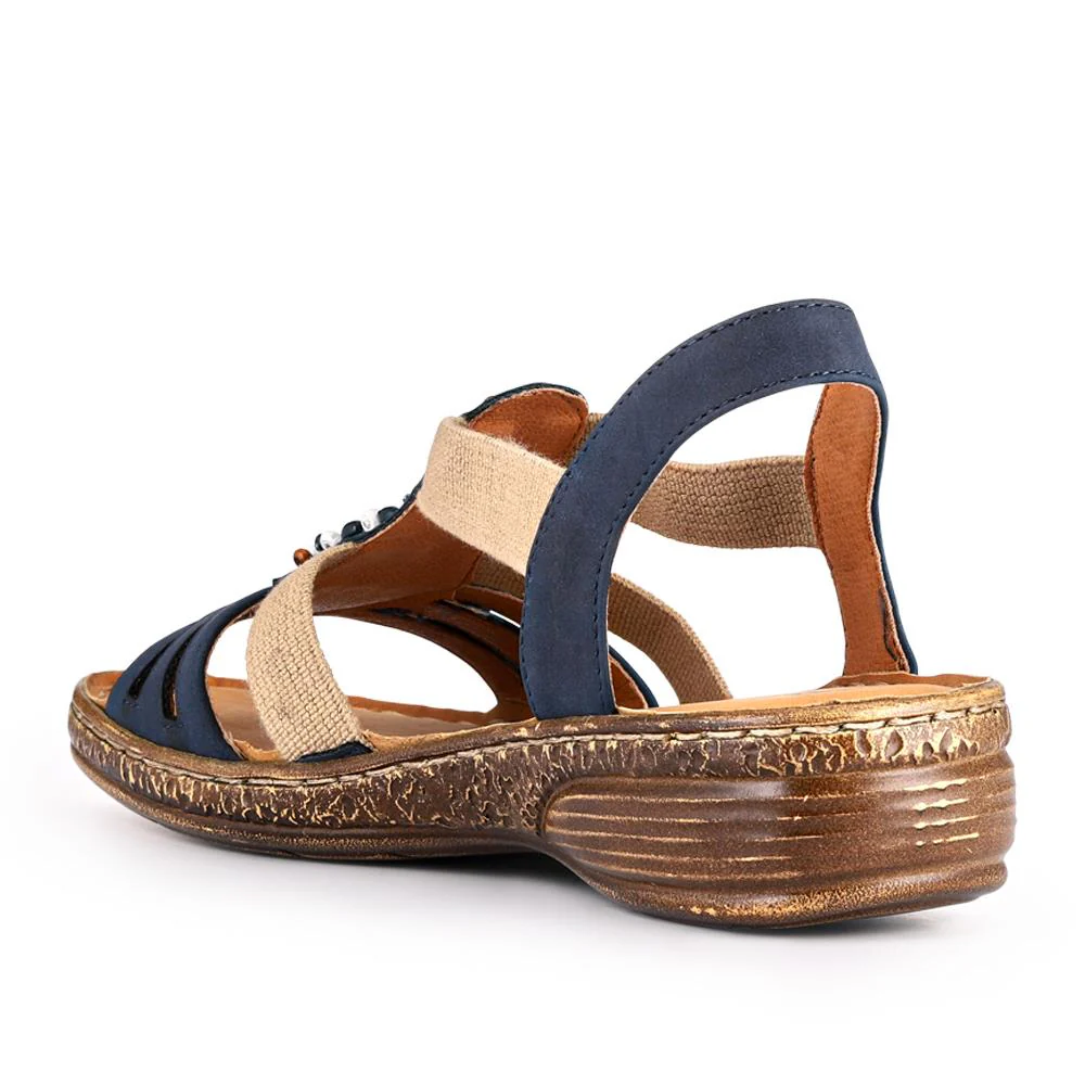 Elasticated Strappy Sandals - WOIL41056 / 327 123 - Navy - Image 3