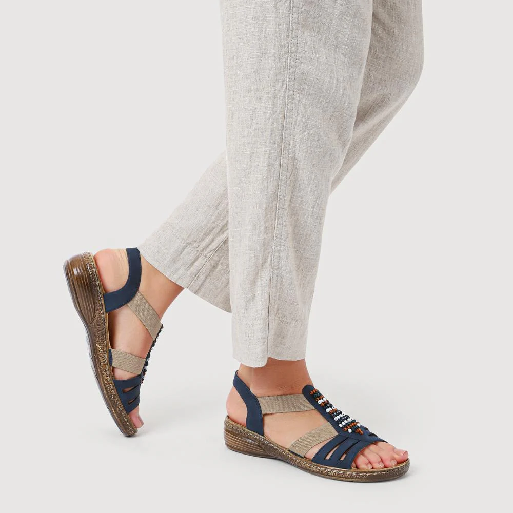 Elasticated Strappy Sandals - WOIL41056 / 327 123 - Navy - Image 5