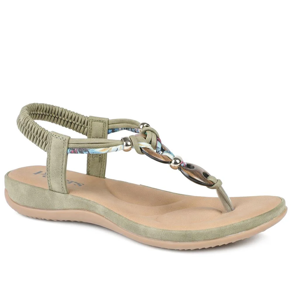 Elasticated Toe Post Sandals - BAIZH41046 / 327 216 - Khaki