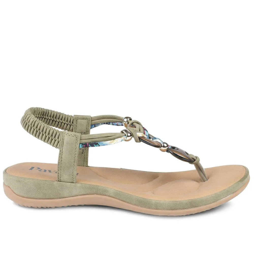 Elasticated Toe Post Sandals - BAIZH41046 / 327 216 - Khaki - Image 2