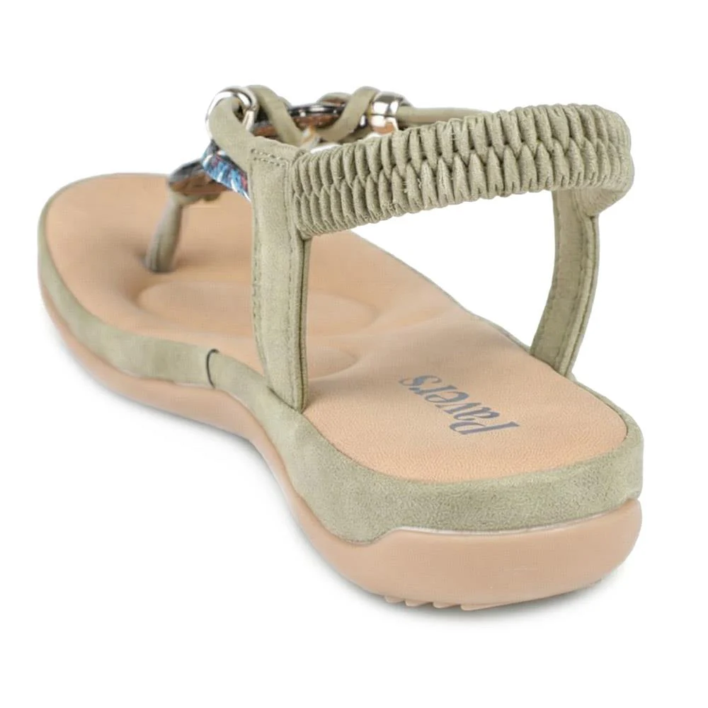 Elasticated Toe Post Sandals - BAIZH41046 / 327 216 - Khaki - Image 3