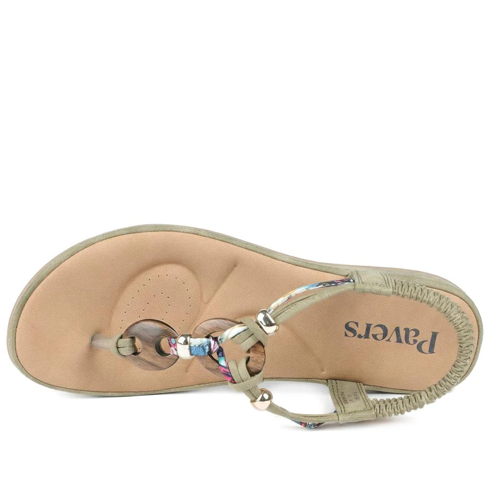 Elasticated Toe Post Sandals - BAIZH41046 / 327 216 - Khaki - Image 4