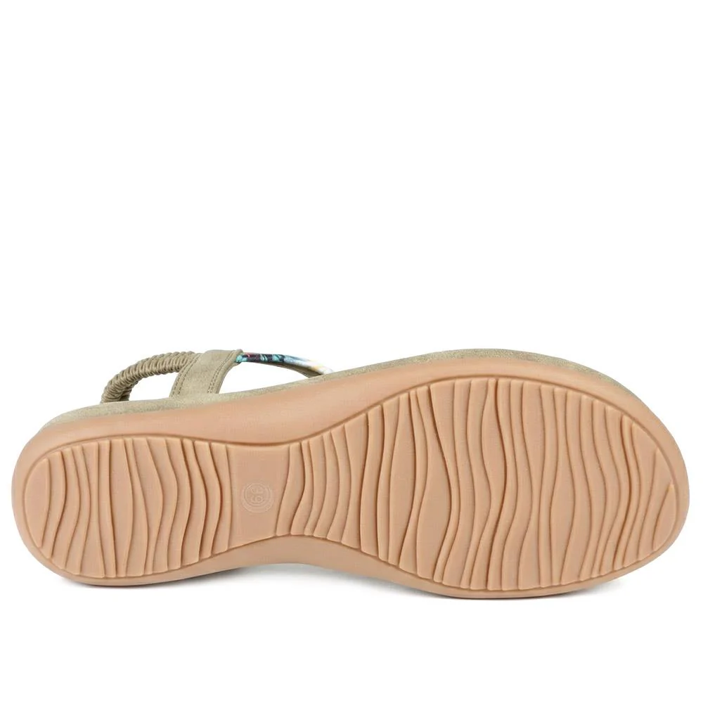 Elasticated Toe Post Sandals - BAIZH41046 / 327 216 - Khaki - Image 5
