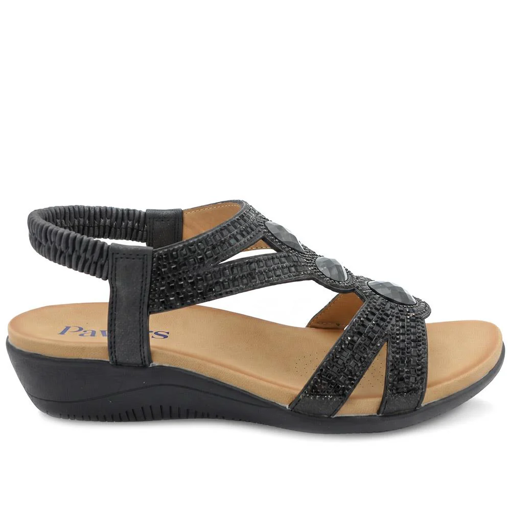 Elasticated Wedge Sandals with Cushioned Insole - BAIZH43008 / 329 250 - Black - Image 3