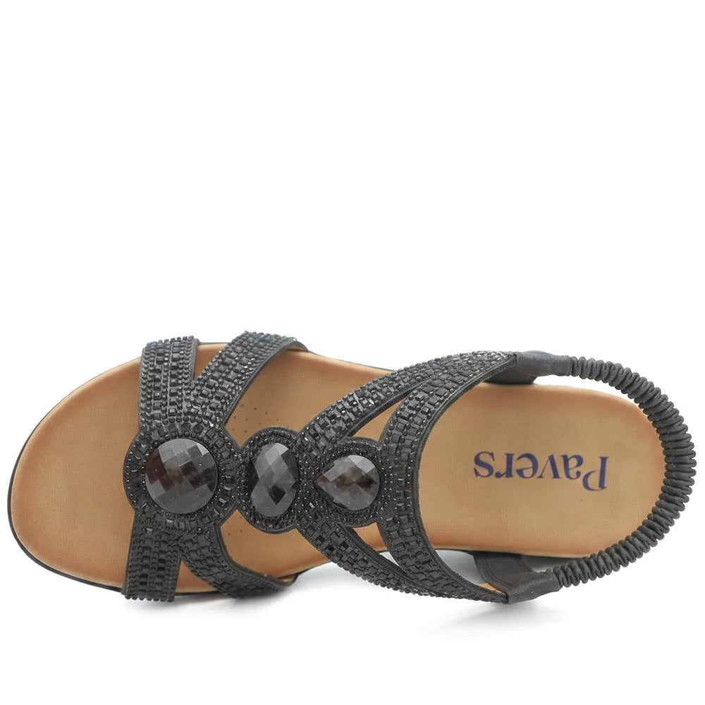 Elasticated Wedge Sandals with Cushioned Insole - BAIZH43008 / 329 250 - Black - Image 5