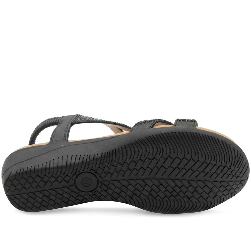Elasticated Wedge Sandals with Cushioned Insole - BAIZH43008 / 329 250 - Black - Image 6