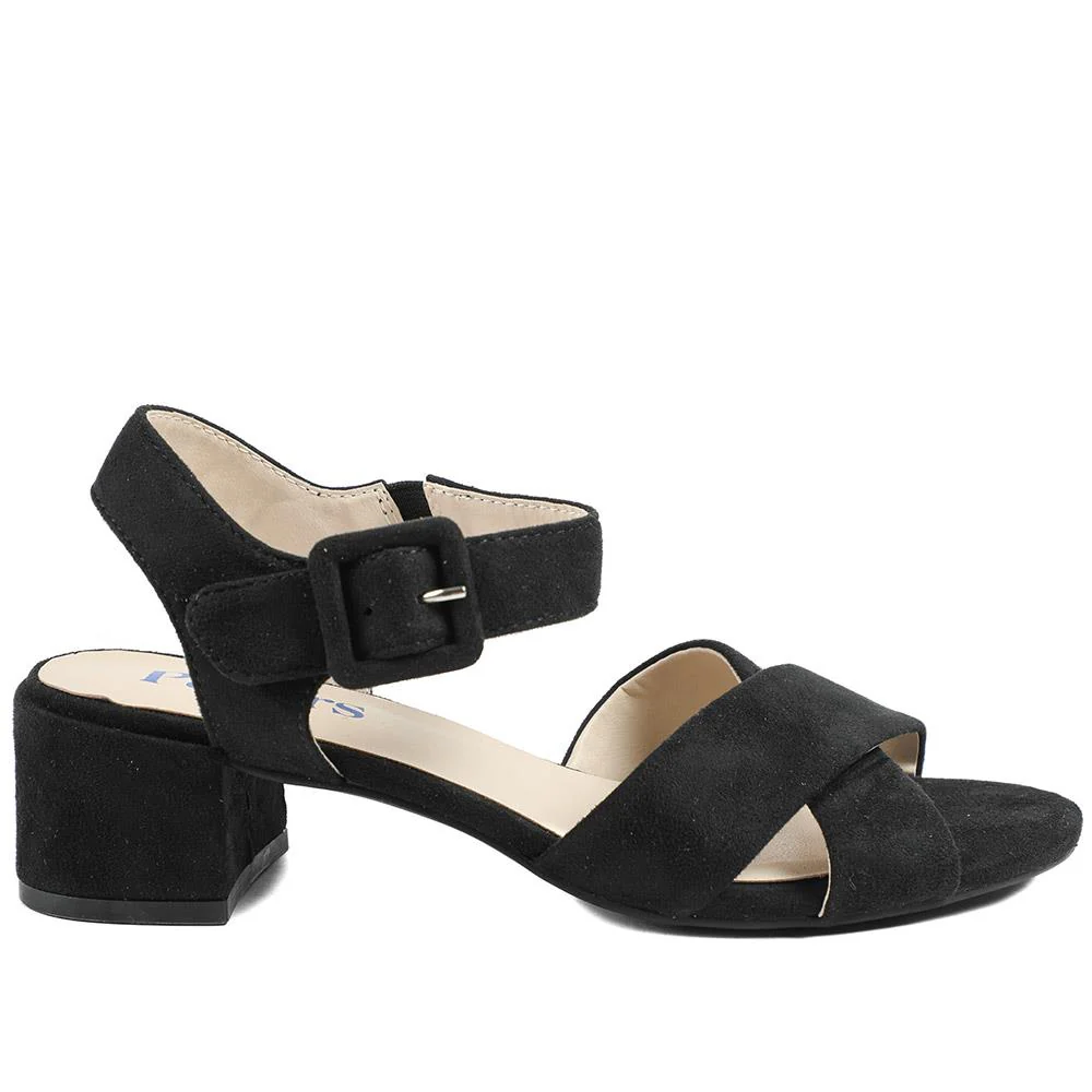 Elegant Block Heeled Sandals - WBINS41053 / 327 111 - Black - Image 3