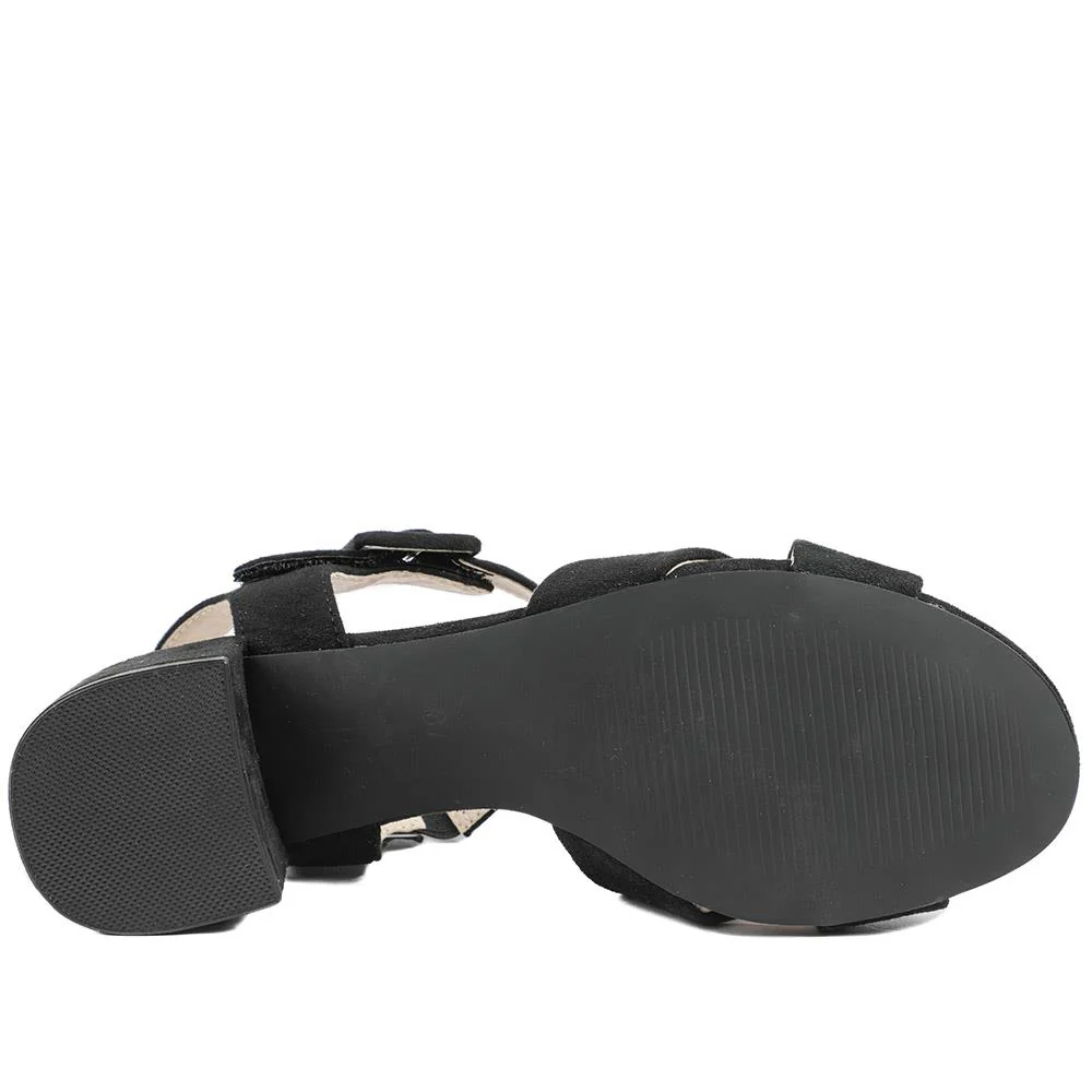 Elegant Block Heeled Sandals - WBINS41053 / 327 111 - Black - Image 6