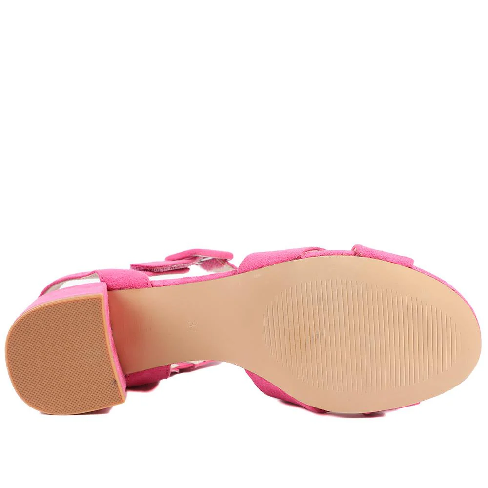 Elegant Block Heeled Sandals - WBINS41053 / 327 111 - Pink - Image 5
