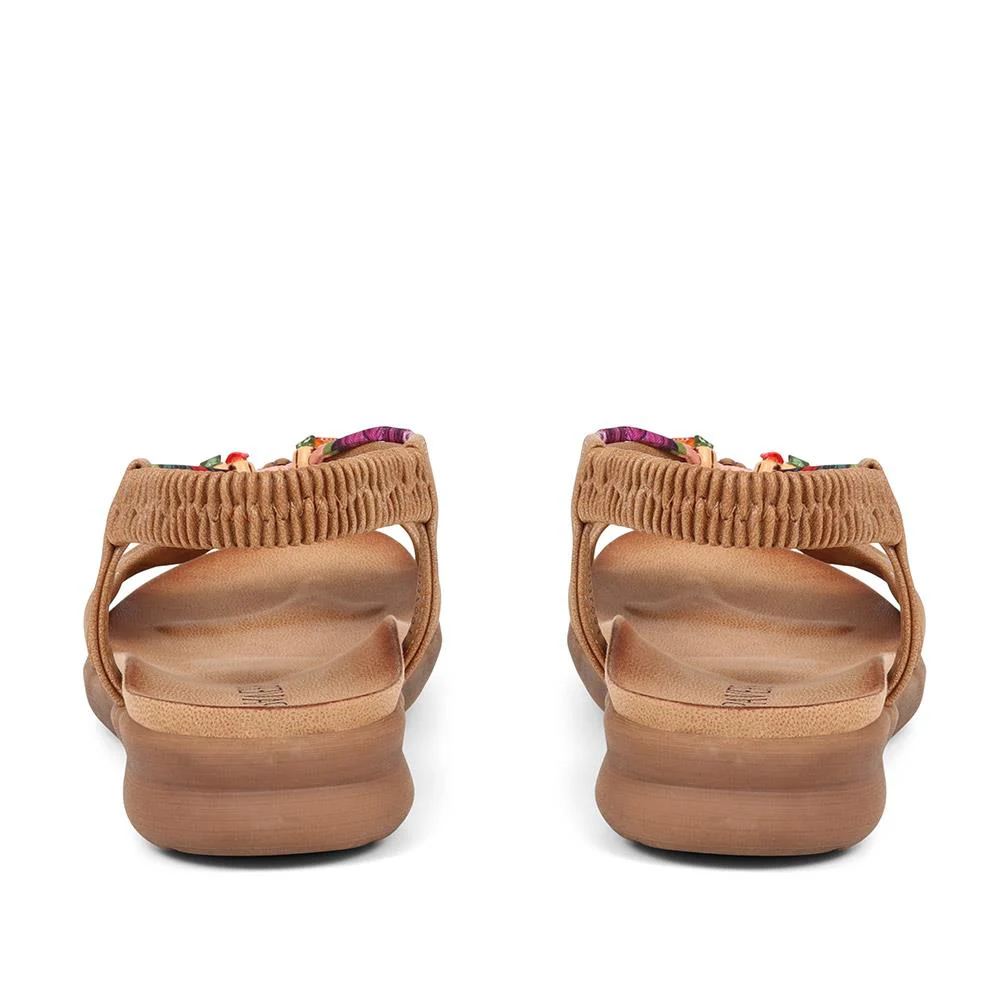 Embellished Flat Sandals - BAIZH37051 / 323 374 - Brown - Image 3