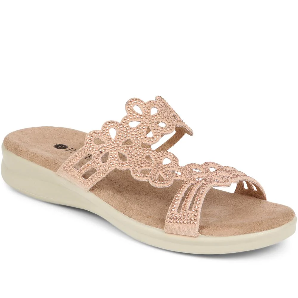 Embellished Floral Mules - POLY39025 / 325 441 - Blush