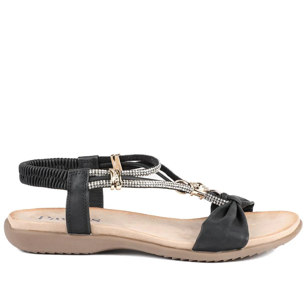 Embellished Knot Detail Elasticated Sandals - BAIZH43018 / 329 162 - Black - Image 2