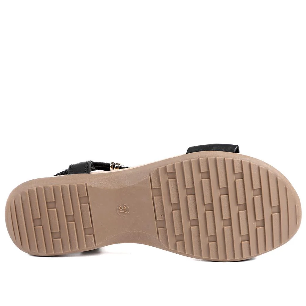 Embellished Knot Detail Elasticated Sandals - BAIZH43018 / 329 162 - Black - Image 6