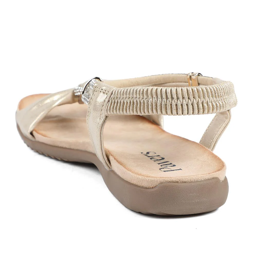 Embellished Knot Detail Elasticated Sandals - BAIZH43018 / 329 162 - Gold - Image 3