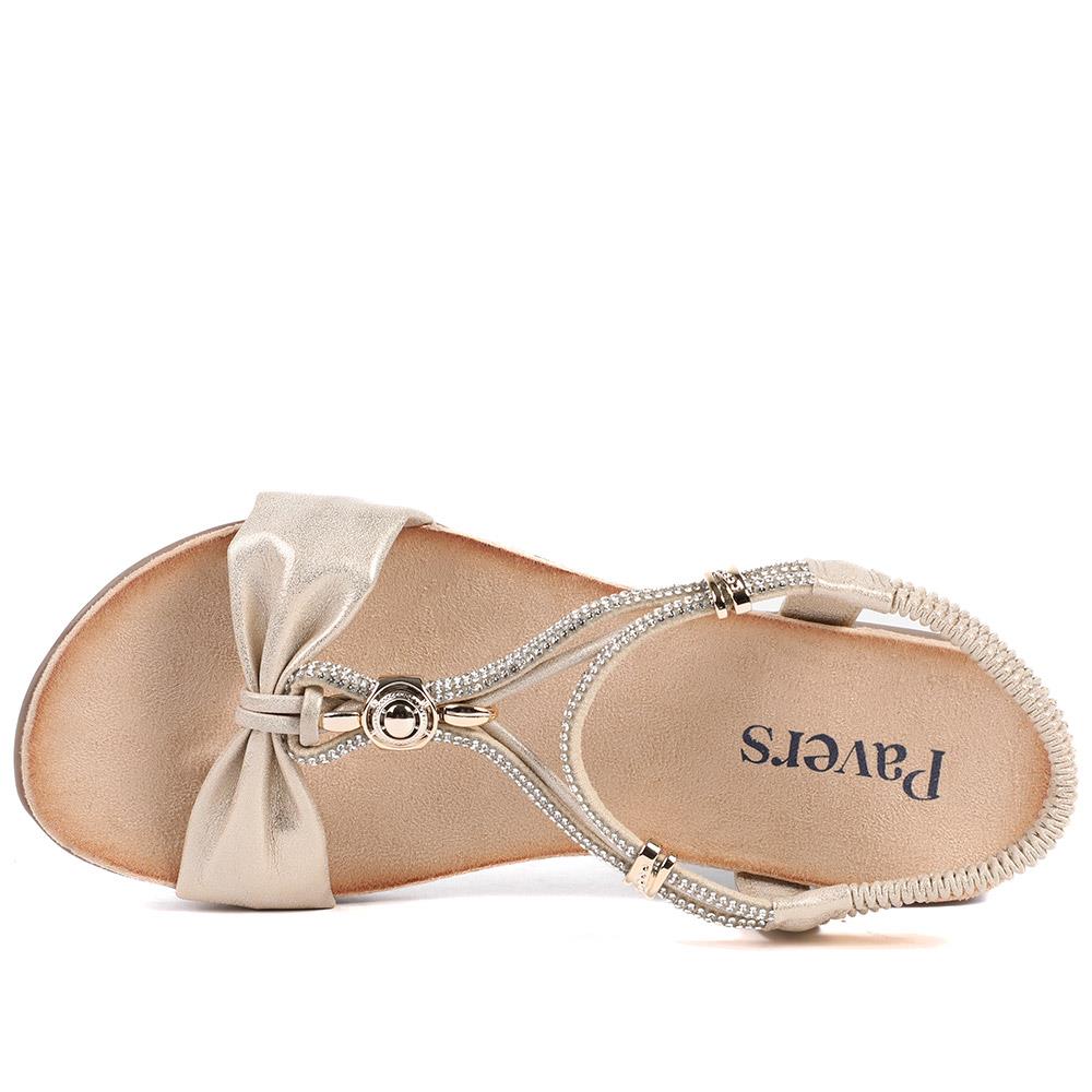 Embellished Knot Detail Elasticated Sandals - BAIZH43018 / 329 162 - Gold - Image 4