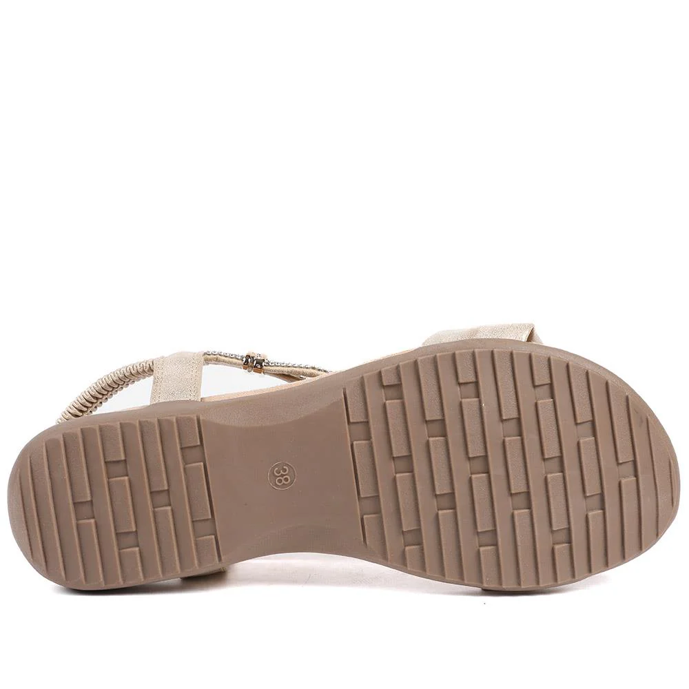 Embellished Knot Detail Elasticated Sandals - BAIZH43018 / 329 162 - Gold - Image 6