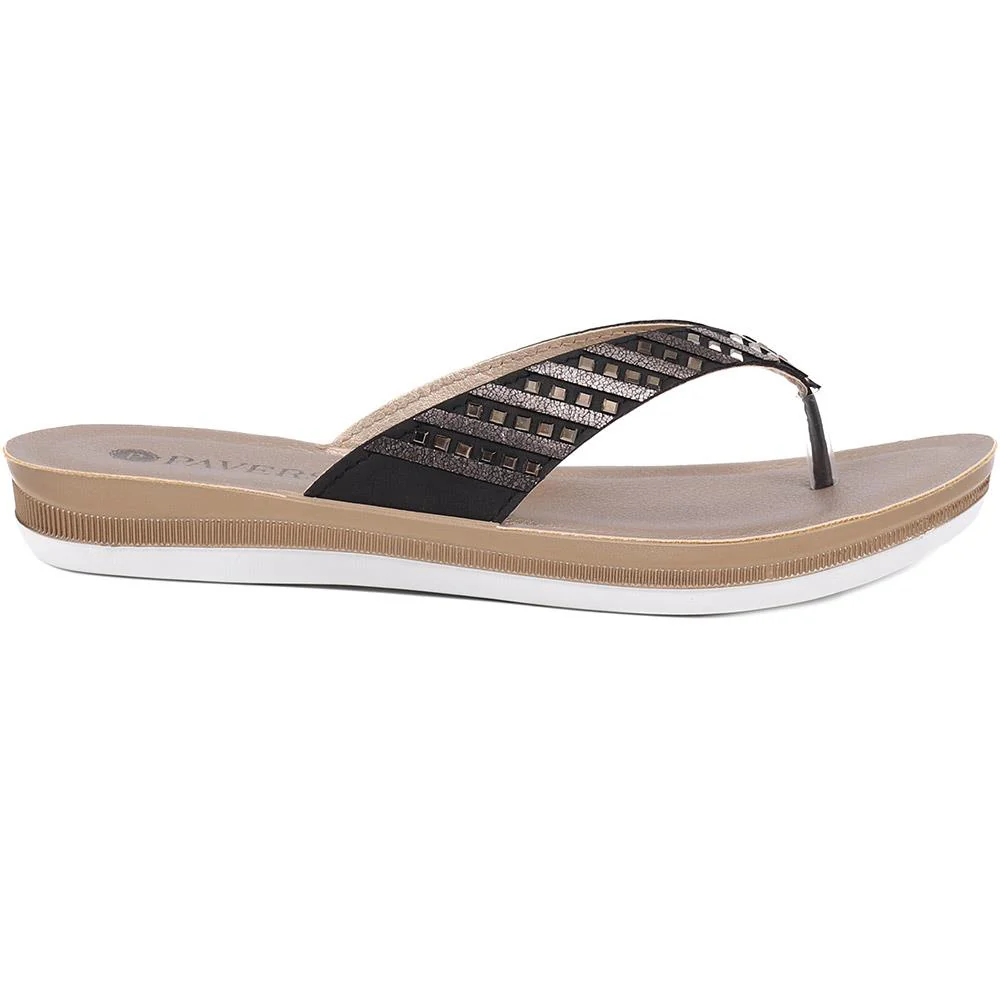 Embellished Platform Toe Post Sandals - INB35003 / 321 609 - Black