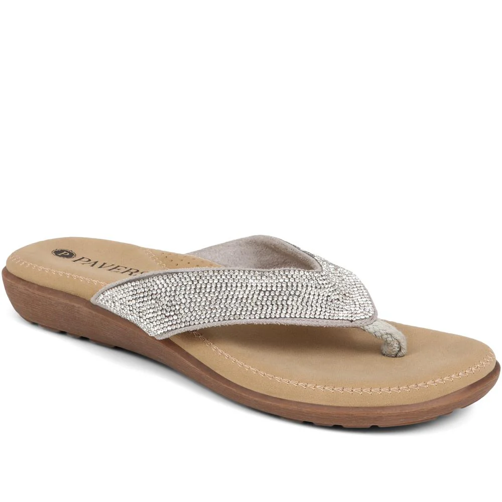 Embellished Toe Post Sandals - BAIZH39079 / 325 558 - Silver