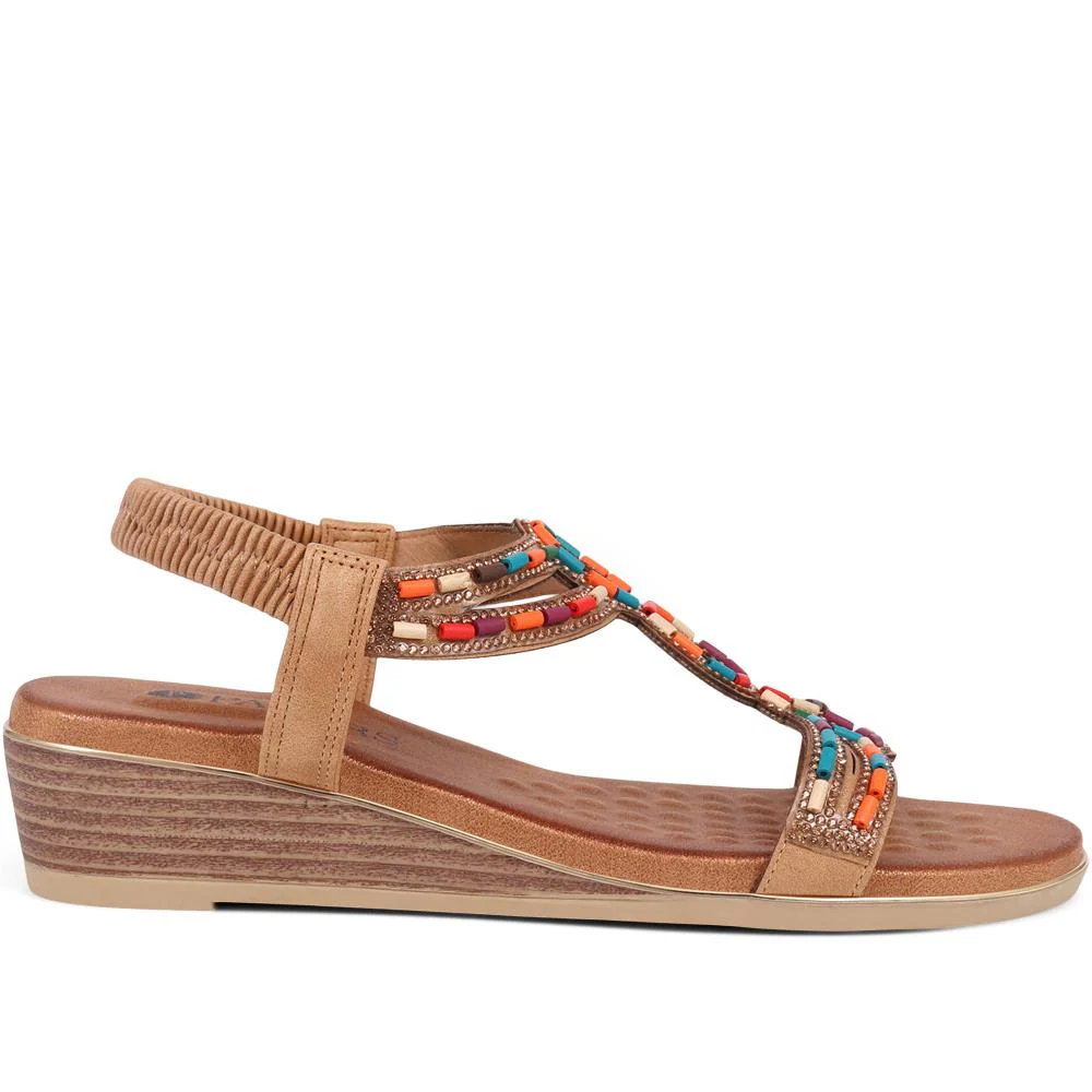 Embellished Wedge Sandals - BAIZH39071 / 325 102 - Camel - Image 2