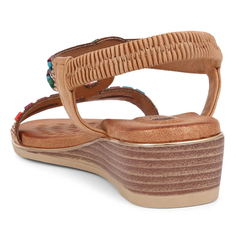 Embellished Wedge Sandals - BAIZH39071 / 325 102 - Camel - Image 3