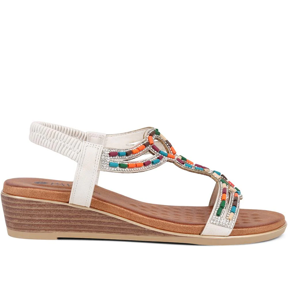 Embellished Wedge Sandals - BAIZH39071 / 325 102 - White - Image 2
