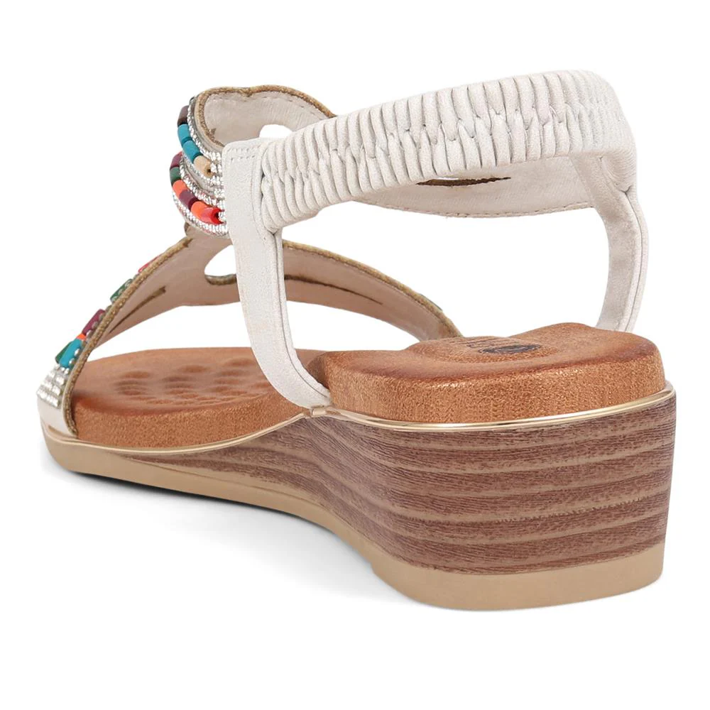 Embellished Wedge Sandals - BAIZH39071 / 325 102 - White - Image 3