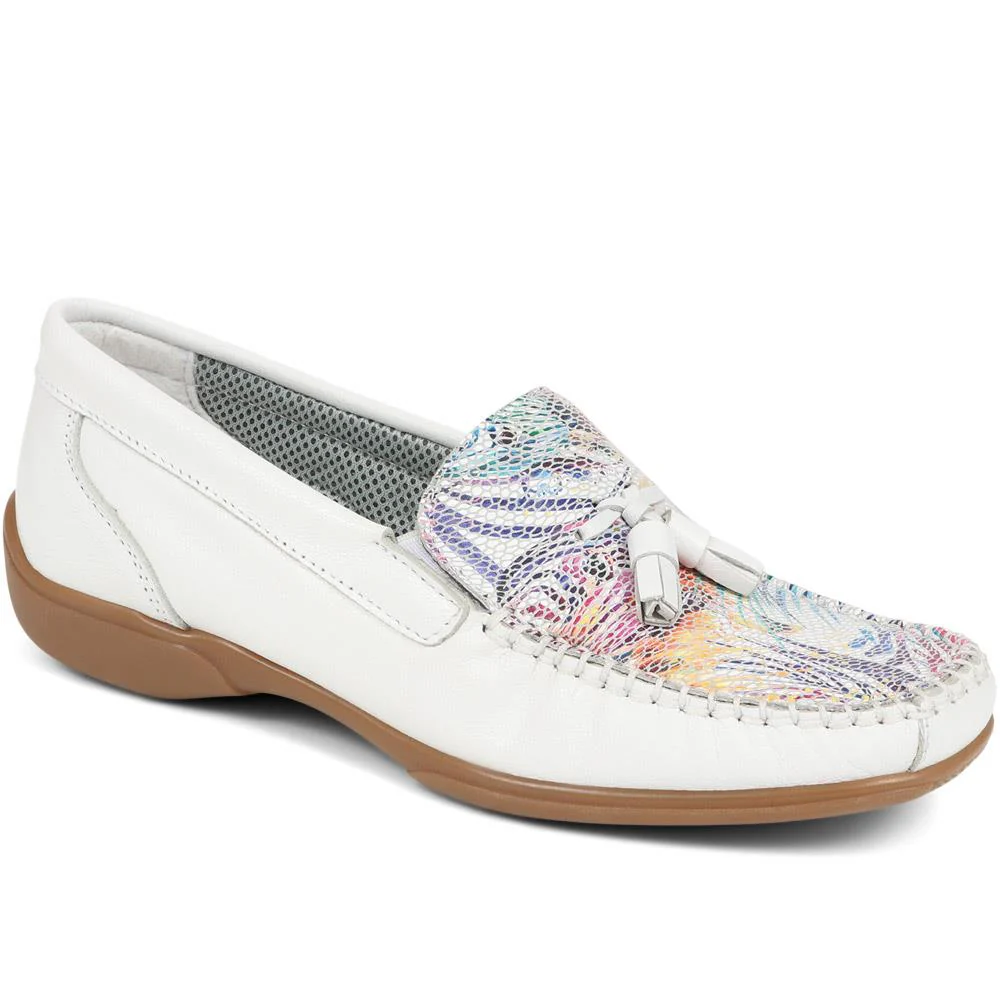 Embroided Panel Leather Loafers - CONT39001 / 325 241 - Image 2