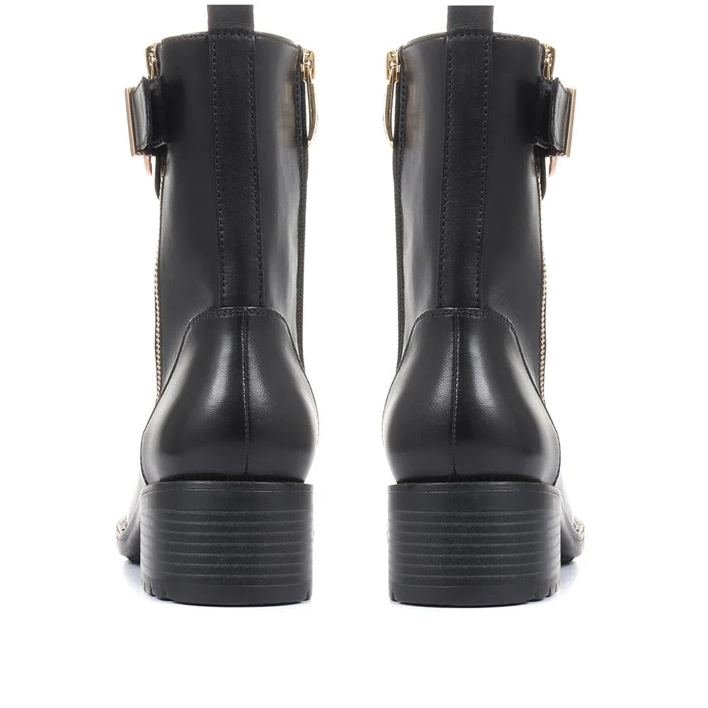 Emily-14 Leather Buckle Biker Boots - SINO34506 / 320 494 - Black - Image 3