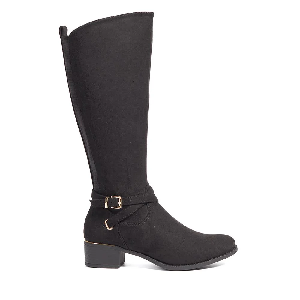 Stretch Back Buckle Detail Long Boots - WOIL40031 / 326 110 - Black - Image 2
