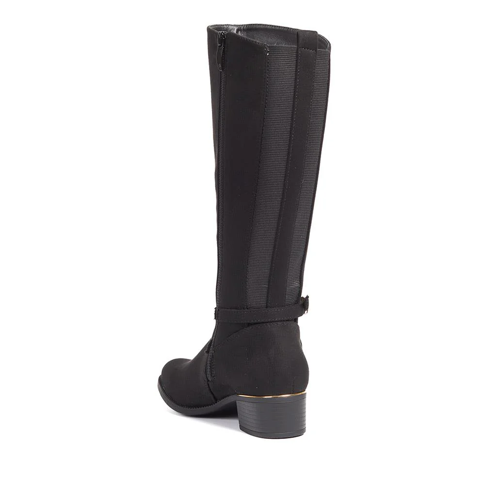 Stretch Back Buckle Detail Long Boots - WOIL40031 / 326 110 - Black - Image 3