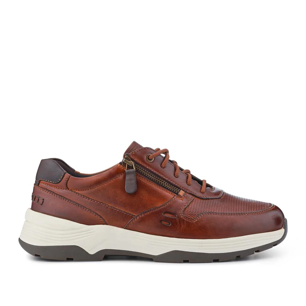 Extra-Wide Dual-Fit Leather Trainers - JOEL / 327 275 - Cognac - Image 2