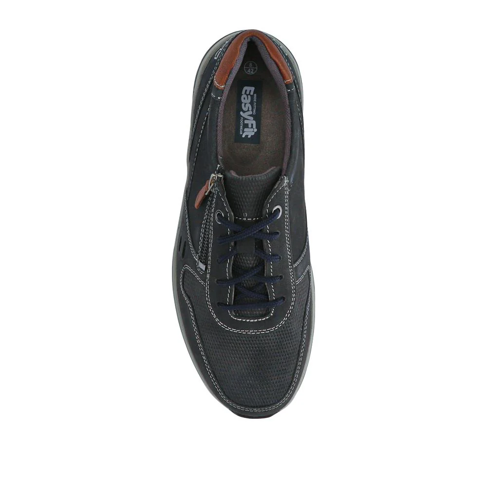 Extra-Wide Dual-Fit Leather Trainers - JOEL / 327 275 - Navy - Image 4